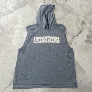 bebe sport Women's Size Medium M Cotton Logo Hooded‎ Sleeveless Vest Top